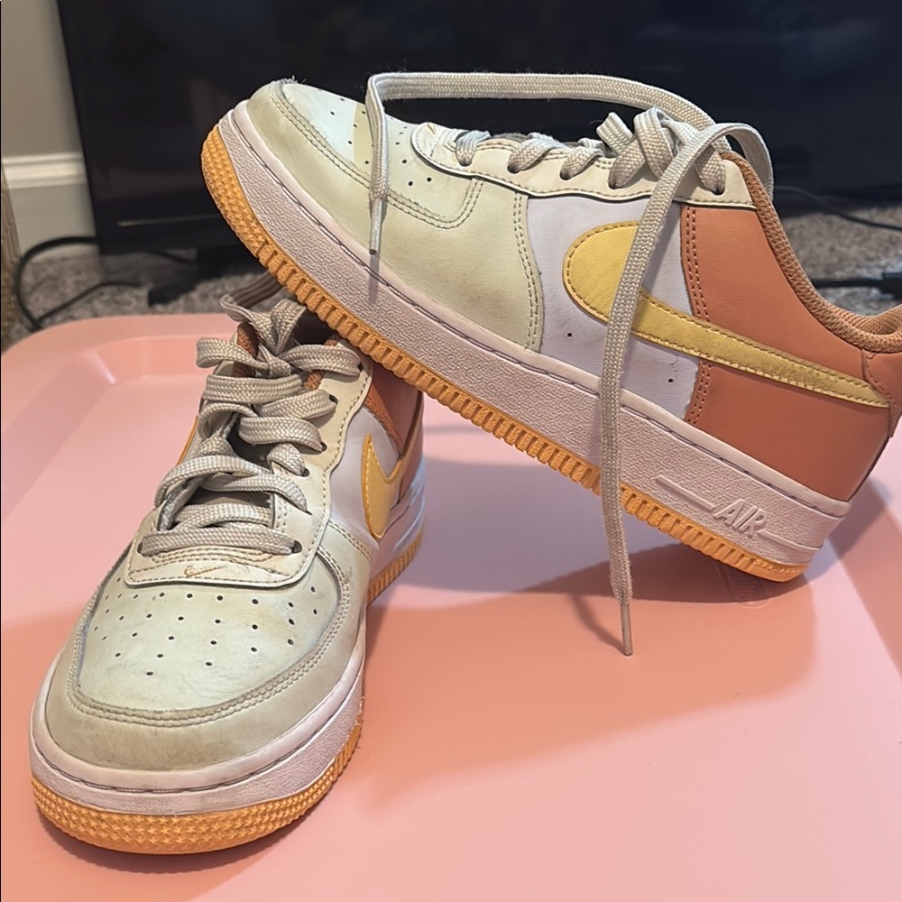 Nike Air Youth Force 1 Sneakers - Cream and Orange